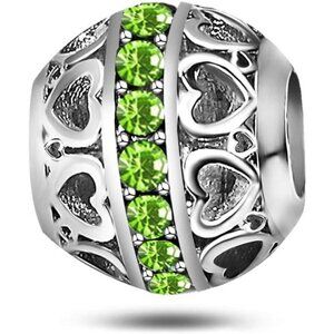 Birthday January-December Birthstone Heart Bead Charms Compatible